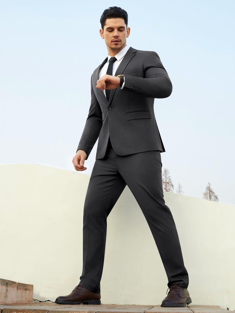 WEEN CHARM Mens Suit Slim Fit 2 Piece Wedding Tuxedo One Button Prom Party Solid Tuxedo Blazer Pants Set Grey - Image 5